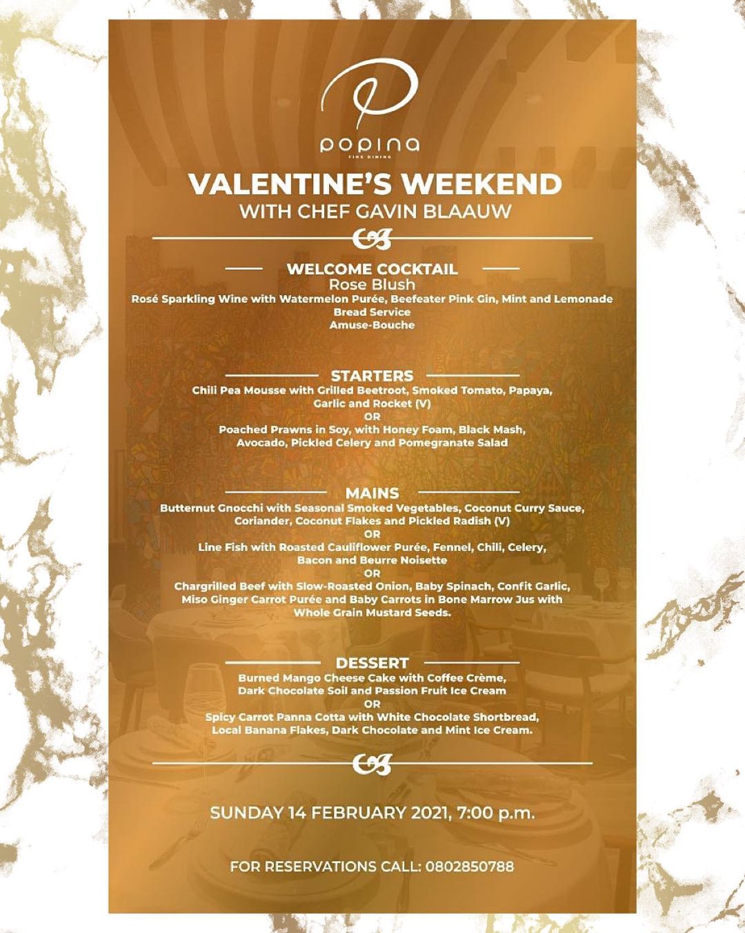 Valentine’s Day Dinner with Chef Gavin Blaauw