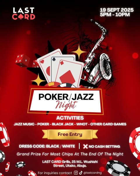 19 Sep. 2025, Poker Jazz Night – Abuja
