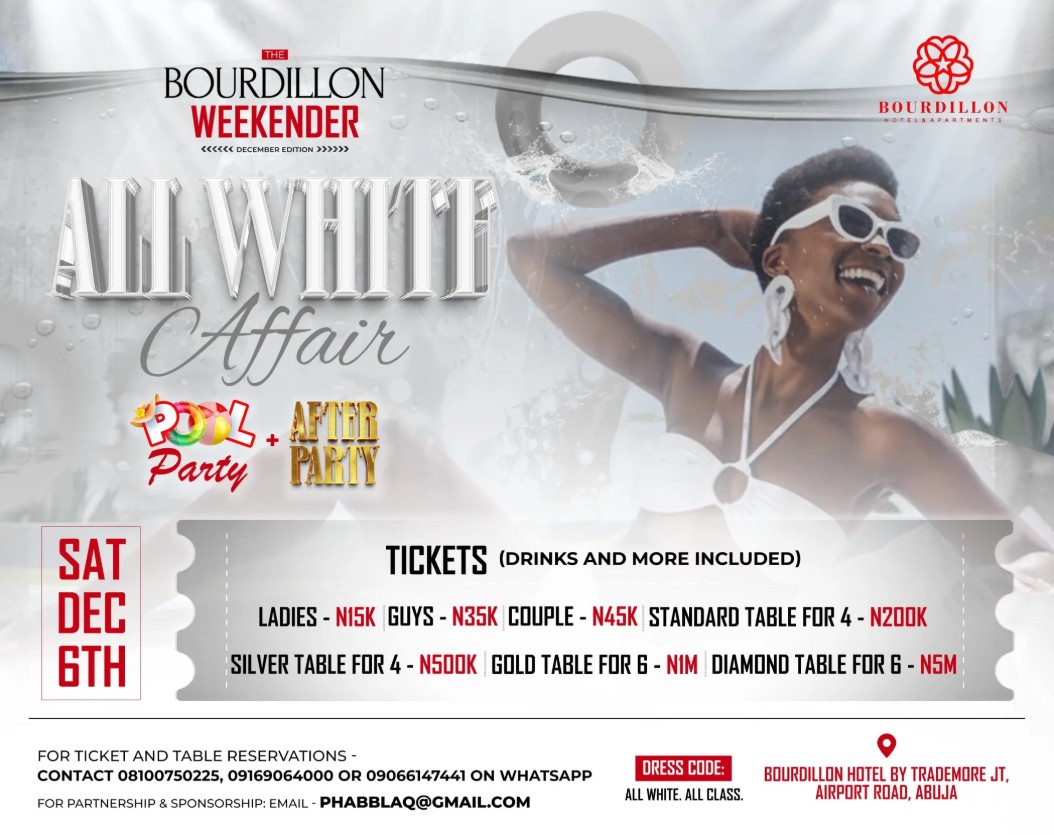 06 Dec. 2025, All White Affair Pool Party + After Party – Abuja