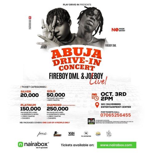 03 Oct. 2020, Fireboy DML and Joeboy Drive-in Concert – Abuja