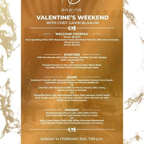 14 Feb. 2021, Valentine’s Day Dinner with Chef Gavin Blaauw