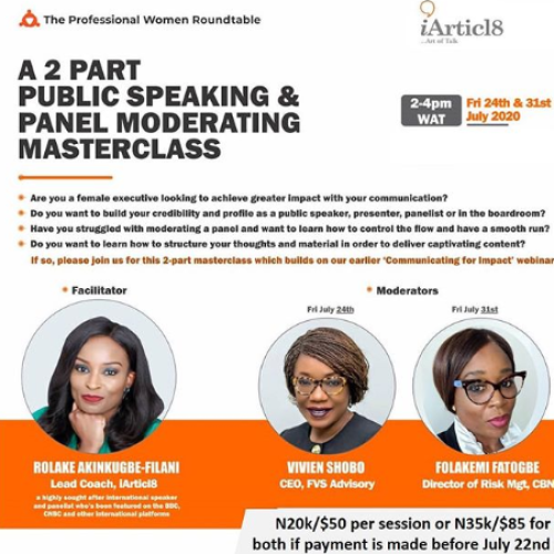 23 – 24 Jul. 2020, A 2 Part Public Speaking & Panel Moderating Masterclass